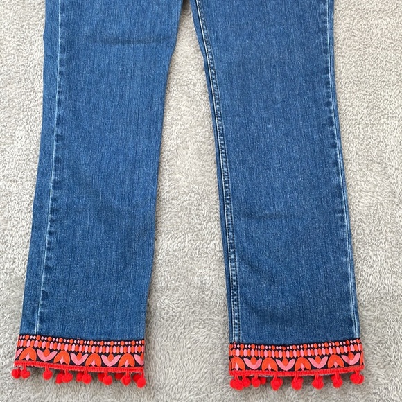 Boden Jeans Women's 8 Long The Cambridge Ankle Skimmer Embroidery Pom Poms Boho - Picture 5 of 16